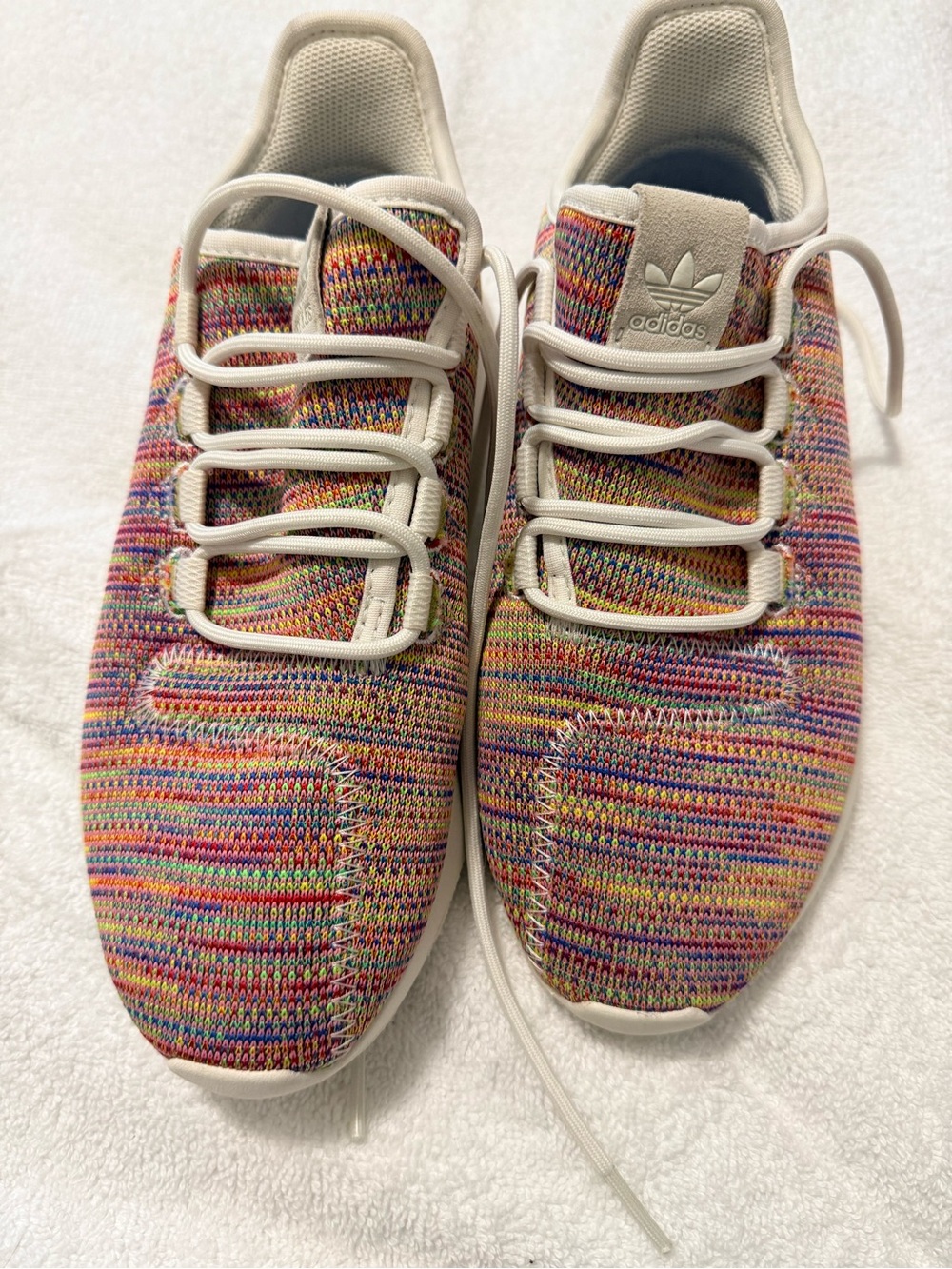 Size 5 1/2 Big Girls adidas Ortholite multicolor Sneakers with Cream Accents